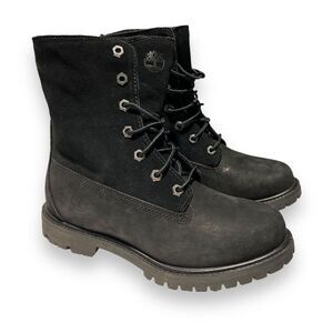 Timberland Boots Womens 6.5 Black Waterproof Roll Fold-Down Teddy Fleece 8149A‎